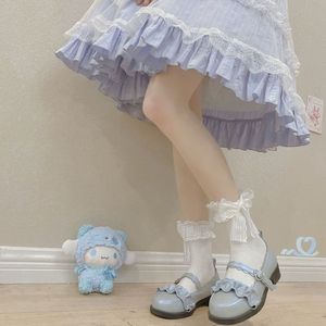 Lolita Lace Trim Mid Calf <b>Socks</b> 120D Thin Breathable Solid Color Women's Summer Spring Autumn <b>Socks</b> - Product Image 3
