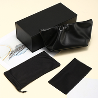 Vente en gros de kit d'emballage pour lunettes de soleil en cuir PU noir de luxe étui à lunettes personnalisé boîte à lunettes en carton chiffon doux en microfibre