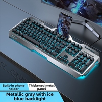 New Wired USB Mechanical Keyboard Laser ABS Keycaps Durable Colorfast RGB Background Metallic Grey Ice Blue 104Keys