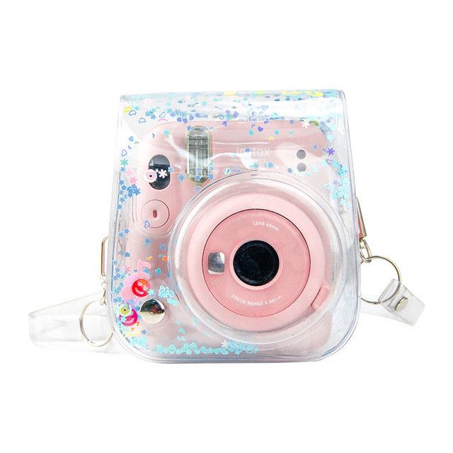 PVC Transparent Camera Bag, Pink Camera Case with Shoulder Strap for Fujifilm Instax Mini 11/9/8 Camera
