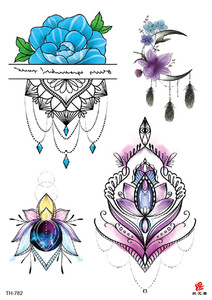 Autocollants de <span class=keywords><strong>tatouage</strong></span> en papier blanc style indien 3D, imperméables, papillon, tatouages temporaires réalistes, rose, pivoine, feuille de lavande - Product Image 5