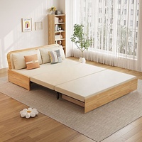 Sofá Cama Plegable de Madera Maciza sin Brazos, Multifuncional 2 en 1, Convertible de 2 Plazas, para Espacios Pequeños, Mueble para Sala de Estar o Dormitorio