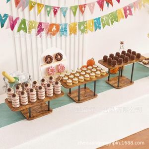 ชั้นวางขนมหวานไม้ 3 ชั้น สำหรับงานปาร์ตี้ จัดแสดงเค้ก ผลไม้ รูปทรงสี่เหลี่ยมผืนผ้า ใช้ซ้ำได้ - Product Image 3