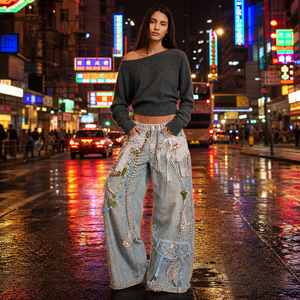 Jeans décontractés pour femmes personnalisés, écologiques, en denim, résistants à la décoloration, lavables en machine, avec impression numérique améliorée, taille ajustée - Product Image 6