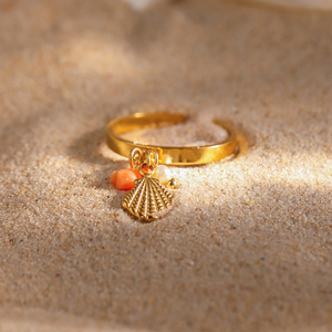 J&amp;D Ocean Dainty 18K Gold Plated <strong>Stainless</strong> <strong>Steel</strong> Open Ring Pearl Pink Coral Crystal Shell <strong>Chain</strong> for Engagement Fashion Jewelry - Product Image 4