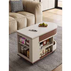 Denlais Coffee <b>Table</b> Movable <b>Side</b> <b>Table</b> With Wheels Storage Living Room Tea Cart <b>Marble</b> <b>Top</b> Small Apartment Furniture - Product Image 2