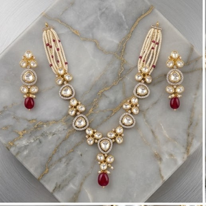Elegant 925 Silver <b>Ruby</b> Pearl <b>Necklace</b> Set Designer Bridal Jewelry Traditional Earrings for Women Collection - Product Image 2