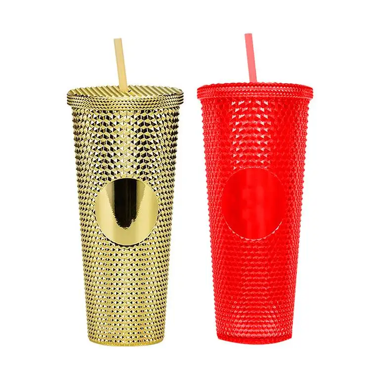 Cheap Price Cold Color Changing 24Oz/16Oz Iced Coffee Studded Tumblers With Lid Straw