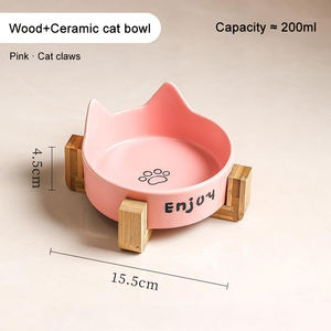 Premium porselen hayvan mama kasesi şık yükseltilmiş seramik köpek kedi besleme istasyonu doğal bambu standı ile hafif otomatik - Product Image 5