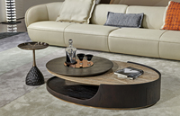 Table basse pivotante minimaliste italienne en cuir et marbre combinaison de bois pour usage domestique ensemble de table centrale