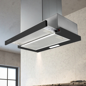 Campana extractora de aluminio y carbono montada en la pared del hotel doméstico de EE. UU. con luz LED, escape de <span class=keywords><strong>chimenea</strong></span> Delgado, fácil instalación y tipo de enchufe - Product Image 5