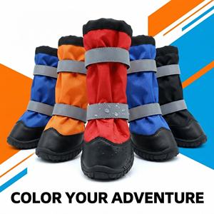 Yearning Dog Soft <b>sole</b> Breathable Plush Fabric <b>Rubber</b> Waterproof Non-Slip Rain <b>Boots</b> for Dogs Outdoor(four pieces of a set) - Product Image 1