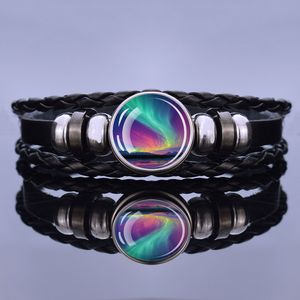 Nouveau <span class=keywords><strong>Bracelet</strong></span> aurores boréales polaire aurore boréale verre dôme cuir tissage Bracelets pour femmes hommes bracelets astronomiques bijoux - Product Image 4