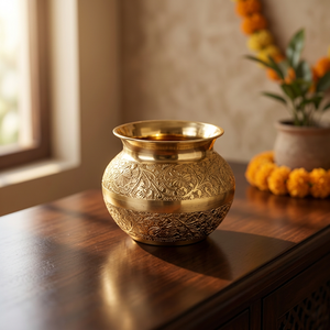 Loota Redonda de Latón Chapado en Oro Pulido con Diseño Antiguo Tallado, Decoración para el Hogar, Artículos Religiosos para Pooja, Marca Utter Pradesh LORD - Product Image 1