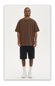 Camiseta de algodón de 280 g/m² de gran tamaño para hombre, estilo casual, color liso, holgada, estilo urbano, novedad 2026 - Product Image 3