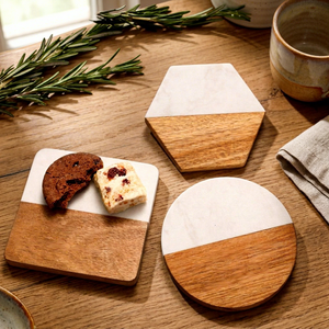 Eco-Friendly Wooden Coasters with Acacia Wood and <b>Marble</b> Design 10mm Thick Custom Diameter <b>for</b> Laser Engraving - Product Image 3