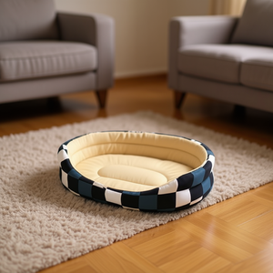 Cuccia per Animali Yommy con Motivo a Quadretti, da 32x22x7cm a 68x58x16cm, Forma Ovale per Cani e Gatti - Product Image 3
