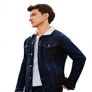 Chaqueta de Mezclilla Azul Oscuro para Hombre, Forro Polar Blanco, Cierre de Botones, Corte Regular, Estilo Casual, para Calle, Verano e Invierno, Color Sólido, Tejida - Product Image 4