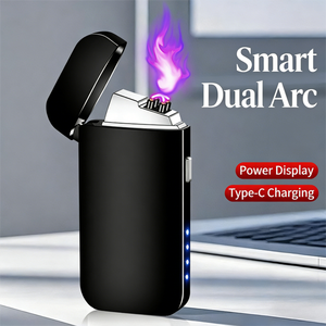 Briquet à double arc coupe-vent rechargeable USB en métal avec gravure personnalisée - Product Image 2