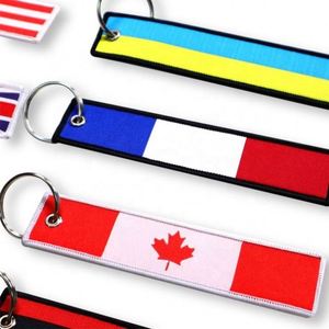 Llavero de Cuero Personalizable con Bordado a Doble Cara, Etiqueta de Tela con Bandera para Pilotos, Llaveros Promocionales con Mosquetón - Product Image 2