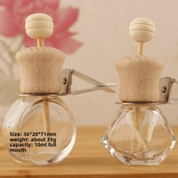 Flacon diffuseur de parfum de voiture vide en verre de 8 ml, forme ronde et plate, avec bouchon en bois