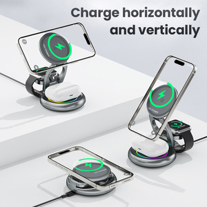 Justlink 15W <span class=keywords><strong>chargeur</strong></span> sans fil pliable 3-en-1 Station de charge de téléphone portable support magnétique pour casque de <span class=keywords><strong>montre</strong></span> de téléphone portable - Product Image 4
