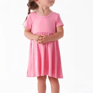 Organic Bamboo Girl Dress For Kid Sustainable Short Sleeve Kids Twirl Dresses For Girls Summer Children Dress Kids Clothing