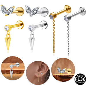 <b>Titanium</b> Ear Bone Stud Plant Shape Prong Setting Unisex Fashion Piercing Jewelry - Product Image 4