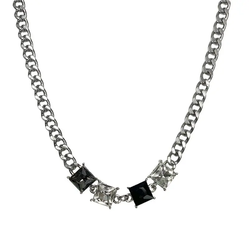 Square crystal collarbone chain ins hip-hop necklace