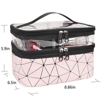 Trousse de maquillage rose OEM PU PVC double couche trousse de voyage étanche à l'eau claire maquillage organisateur fourre-tout transparent trousses de toilette