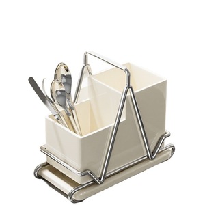 Caja de almacenamiento de cubiertos de cocina, soporte trapezoidal de acero inoxidable para montaje en pared con escurridor para cuchara, tenedor y palillos - Product Image 5