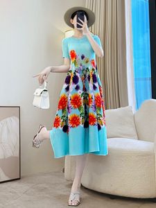 Miyake Đầm xếp li in hoa cho mùa hè váy bánh thanh lịch với vòng eo tự nhiên mới duangduang phong cách voan giản dị - Product Image 2