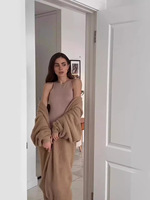Ensemble deux pièces pour femme : Cardigan long en tricot anti-plis coupe trapèze, 100 % coton, personnalisable OEM ODM