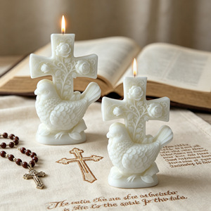 Bougie parfumée artisanale en relief Colombe et Rose, Décoration religieuse, Prière, Maison, Église, Cadeau - Product Image 3