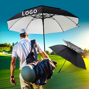 60 Inch Extra Large Golf <b>Umbrella</b> Double Layer Canopy Golf Silver Coating <b>Umbrella</b> Ventilation <b>Umbrella</b> Fiberglass Rib Auto Open - Product Image 3