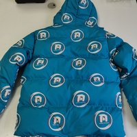Manteau de créateur avec impression 3D, Parka surdimensionnée avec doublure en duvet, tissu bleu recyclé à bulles