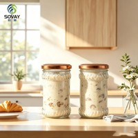 Stoples Kaca Silinder Tinggi Transparan 200ml Dengan Pola Dekoratif untuk Jeli, Marmalade, Selai Kacang, dan Hidangan Penutup