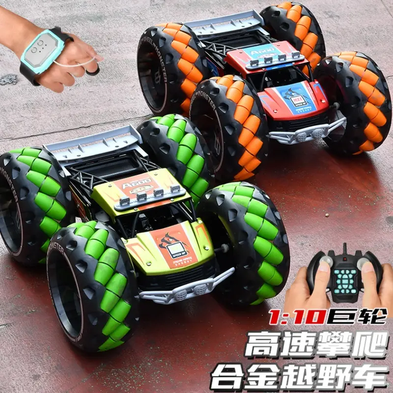 Two remote watch gesture controlled program color led light music sound big drift wheel rc climbing stunt radio control car toys