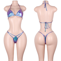 Ensembles de lingerie réfléchissante deux pièces pour la danse exotique, effet arc-en-ciel, string, costumes de scène pour boîte de nuit, équipement de scène