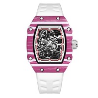 Montre à quartz avec logo personnalisé pour homme, montre squelette tonneau, texture en fibre de carbone, boîtier fin, cadran lumineux, bracelet en silicone étanche