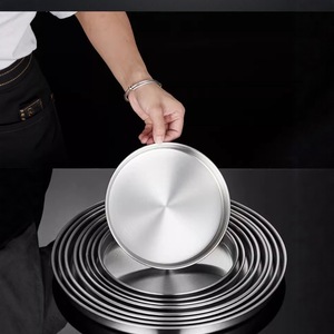Plato redondo de acero inoxidable de 18-18.9 cm, plato hondo y poco profundo para cocinar al vapor, barbacoa, bandeja para servir fideos fríos - Product Image 2