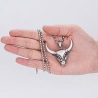 Kalung Liontin Sapi MECYLIFE dari Baja Anti Karat, Kalung Tanduk Kerbau, Perhiasan Hiphop Pria, Kalung Banteng