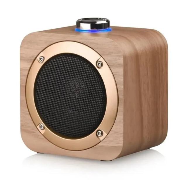 Q1B Portable Mini Speaker True Wireless BT Speaker Square Wooden Bamboo Speakers Knob tuning cool blue light Home Computer