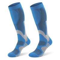 Chaussettes de compression color block, longueur genou, respirantes, avec soutien de la voûte plantaire, talon rembourré, antidérapantes, pour activités sportives et fitness en extérieur