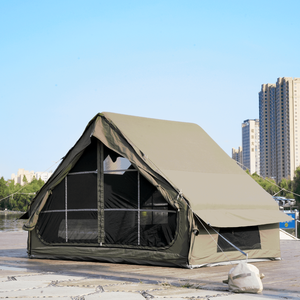 Tente gonflable en coton extensible 6+6m² avec auvent à poteaux et lucarne, installation rapide, résistante au soleil et à la pluie, pour le camping - Product Image 4