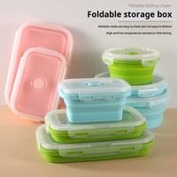 Boîte à lunch écologique en silicone anti-fuite pour enfants, 4 pièces, de qualité alimentaire, empilable, bento portable, anti-fuite, pliable
