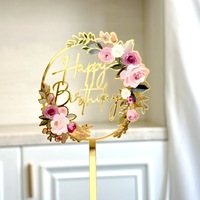 Ins Style Acryl Happy Birthday Kuchen Karte mit Wellen blumen Metall Textur farbig bedruckte Party zubehör für Kuchen Dekorieren