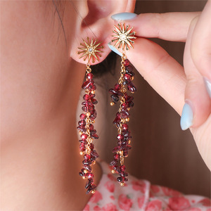 Bohemian Tourmaline Tassel <strong>Earrings</strong> Genuine Gemstone Grape <strong>Cluster</strong> Dangle <strong>Earrings</strong> Fairycore Jewelry for Women - Product Image 2