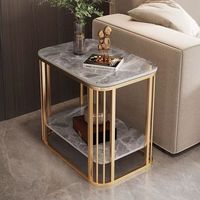 Table d'appoint moderne à motif de marbre avec cadre en métal doré Table d'extrémité à deux niveaux pour salon canapé Table d'appoint pour chambre à coucher