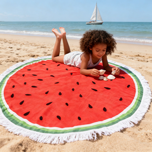 <span class=keywords><strong>Serviette</strong></span> de plage et tapis de plage en microfibre imprimé pastèque rond épais surdimensionné 59*59 pouces couverture sans sable à séchage rapide - Product Image 3